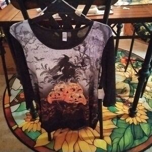 Thomas And Olivia Ladies 3X Halloween Witch and Pumpkins Graphic Top